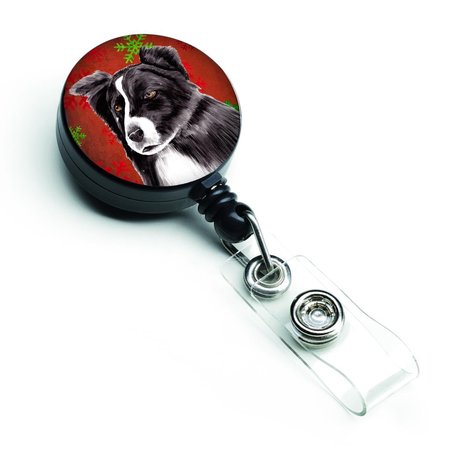 TEACHER'S AID Border Collie Red & Green Snowflakes Holiday Christmas Retractable Badge Reel TE891846